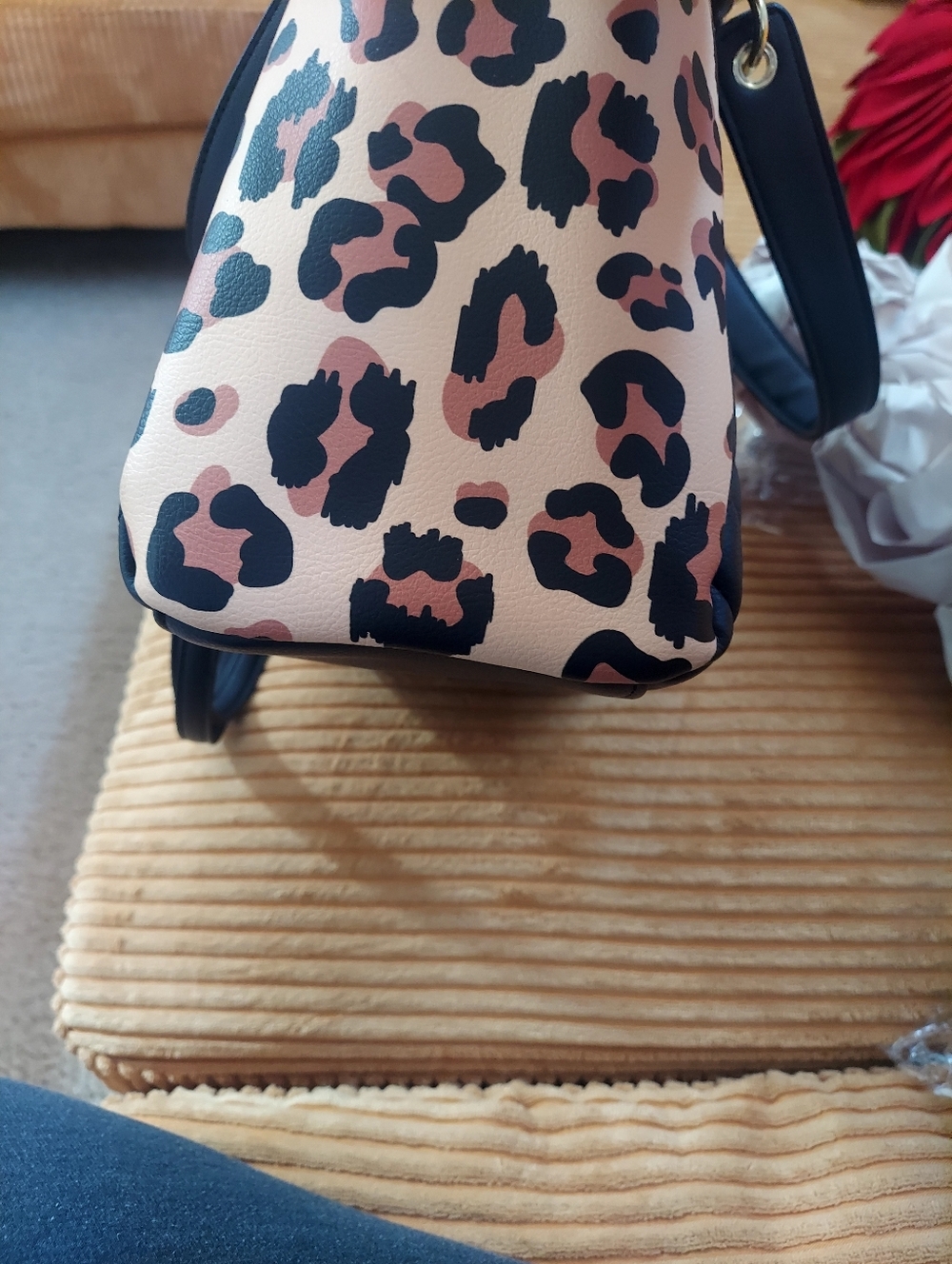 Luv Betsy Quilted Black Tote with Leopard Print Side Panels - Picture 10 of 13